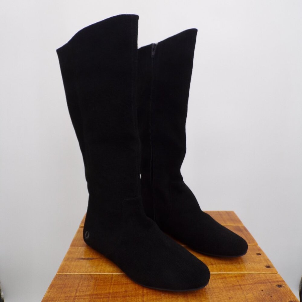 Fred Perry Black Tall Suede Leather Boots Size 7